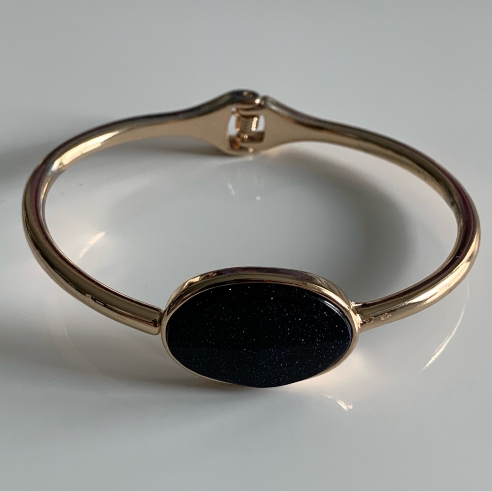 Gold-Tone & Dark Blue Stone Bangle Bracelet
